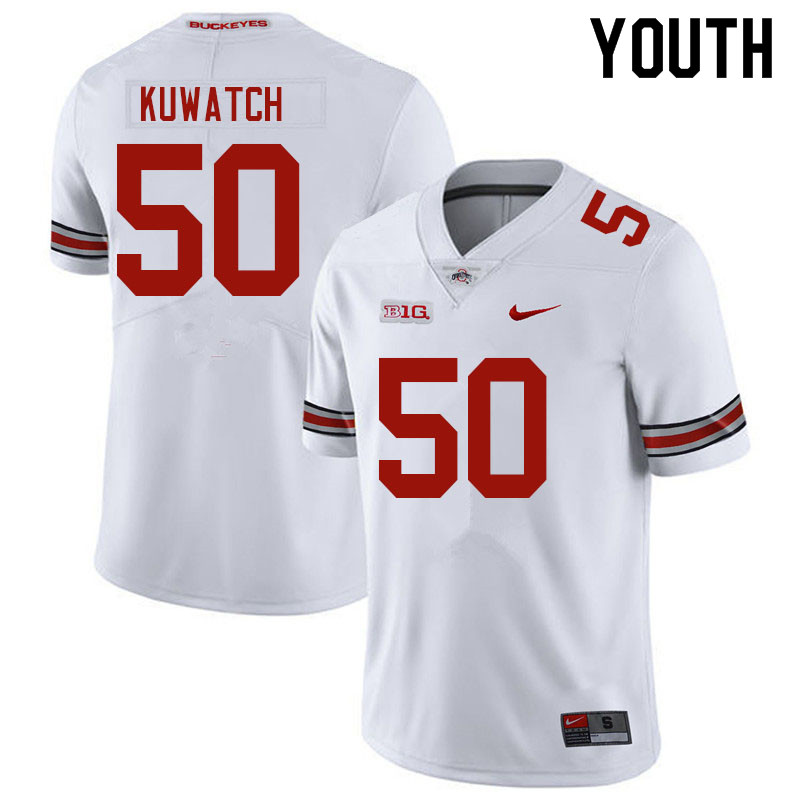 Ohio State Buckeyes Jackson Kuwatch Youth #50 White Authentic Stitched College Football Jersey